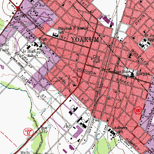 Topographic Map of Yoakum Municipal Building, TX