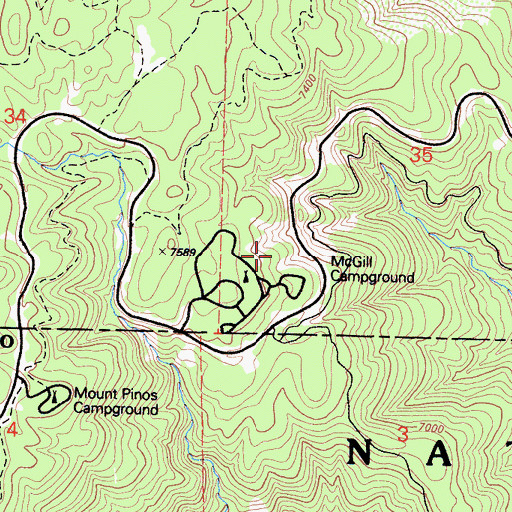 Topographic Map of McGill Campground, CA