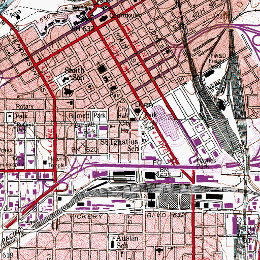 Topographic Map of Fort Worth Municipal Building, TX