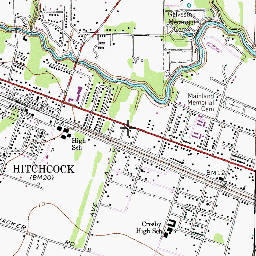 Topographic Map of Hitchcock City Hall, TX