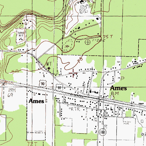 Topographic Map of Ames City Office, TX