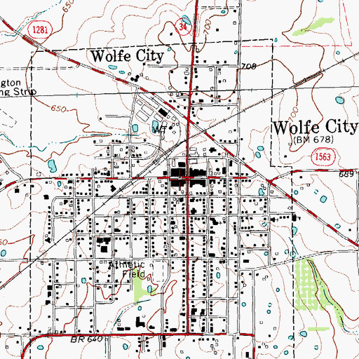 Topographic Map of Wolfe City City Hall, TX