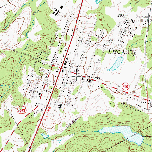 Topographic Map of Ore City City Offices, TX