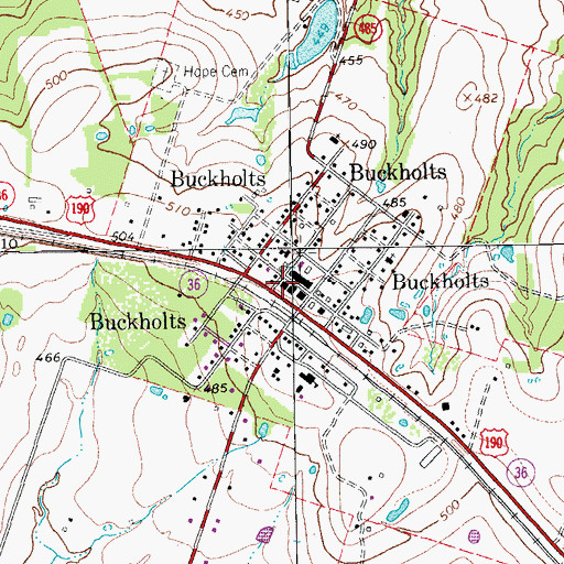 Topographic Map of Buckholts Town Hall, TX