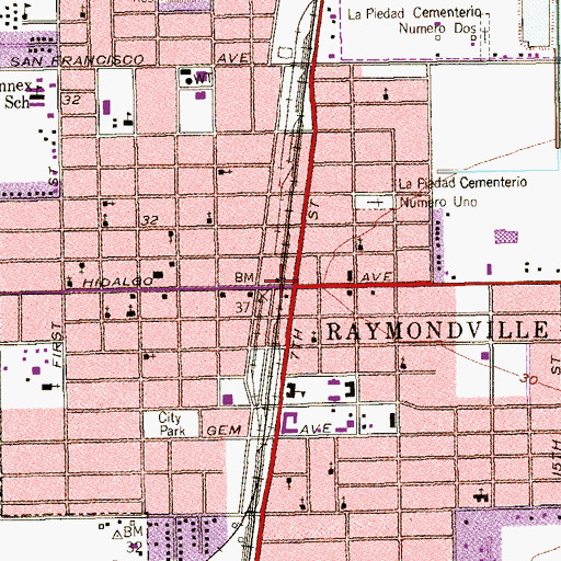 Topographic Map of Raymondville City Hall, TX