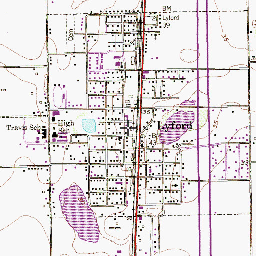 Topographic Map of Lyford City Hall, TX