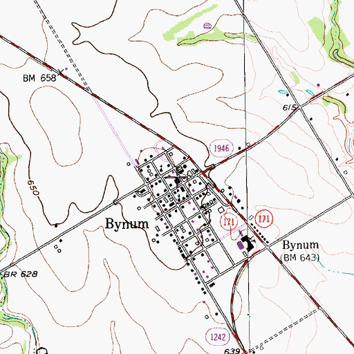 Topographic Map of Bynum City Hall, TX