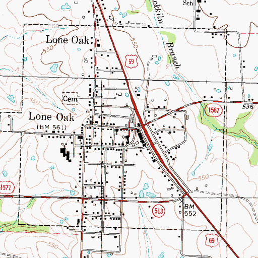 Topographic Map of Lone Oak City Hall, TX