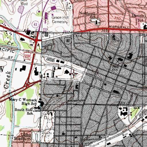 Topographic Map of Longview City Municipal Building, TX