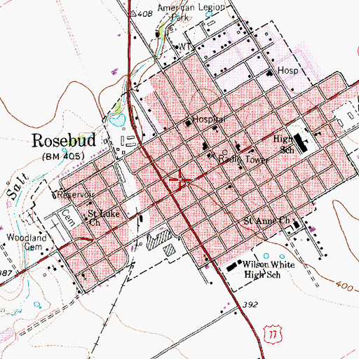 Topographic Map of Rosebud City Hall, TX