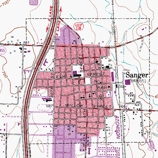 Topographic Map of Sanger City Hall, TX