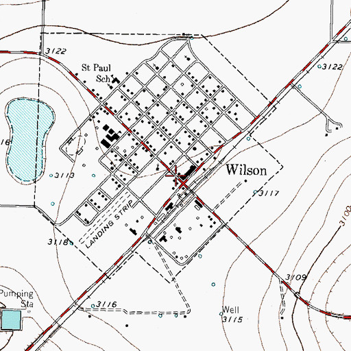 Topographic Map of Wilson City Hall, TX
