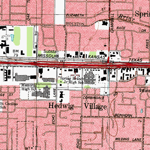 Topographic Map of Hedwig Village City Hall, TX