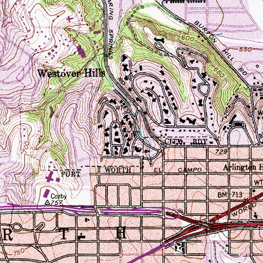 Topographic Map of Westover Hills City Hall, TX