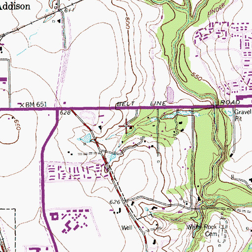 Topographic Map of Addison Town Hall, TX