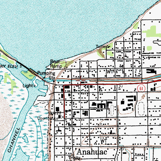 Topographic Map of City of Anahuac Municipal Building, TX