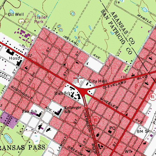 Topographic Map of Aransas Pass Civic Center, TX