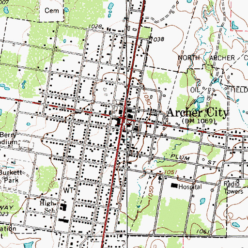 Topographic Map of City of Archer City Hall, TX