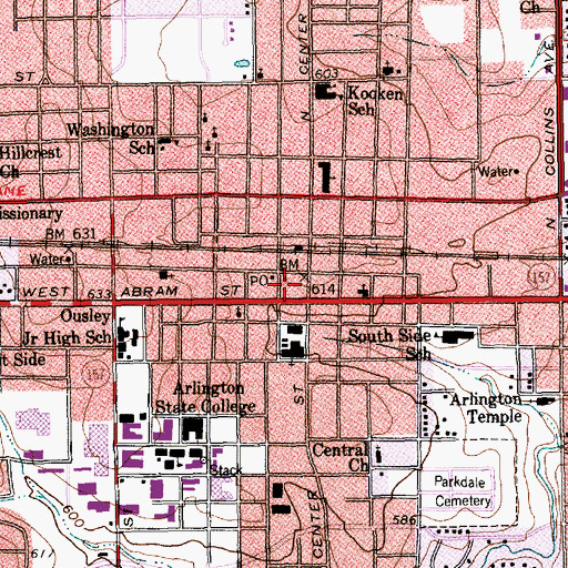 Topographic Map of Arlington City Hall, TX
