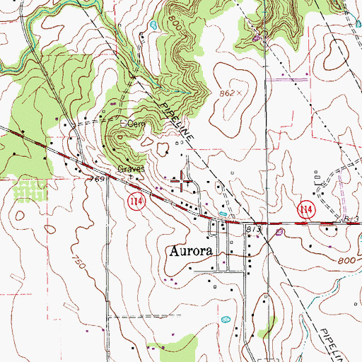 Topographic Map of Aurora City Hall, TX