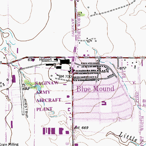 Topographic Map of Blue Mound City Hall, TX
