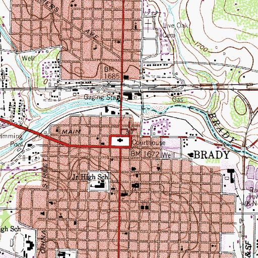 Topographic Map of Brady City Hall, TX