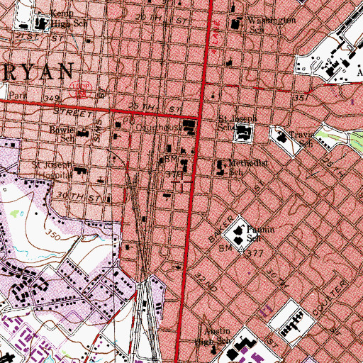 Topographic Map of Bryan City Hall, TX