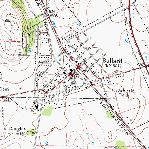 Topographic Map of Bullard City Hall, TX