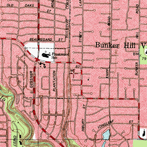 Topographic Map of Bunker Hill Village City Hall, TX