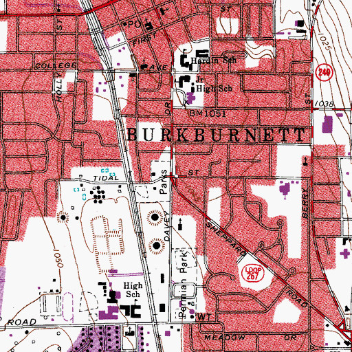 Topographic Map of Burkburnett City Hall, TX