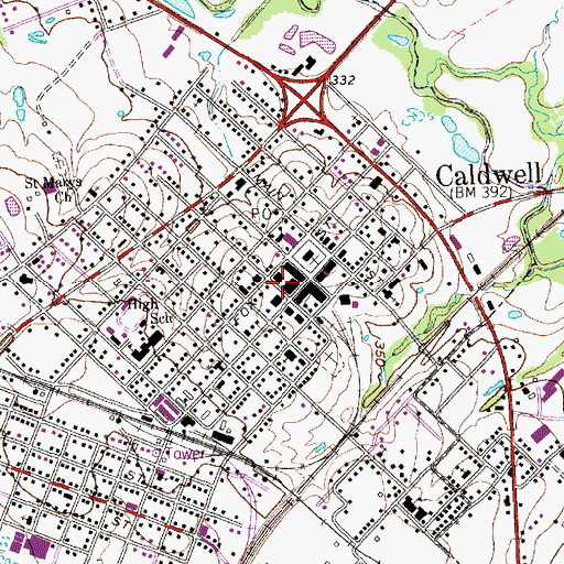 Topographic Map of Caldwell City Hall, TX