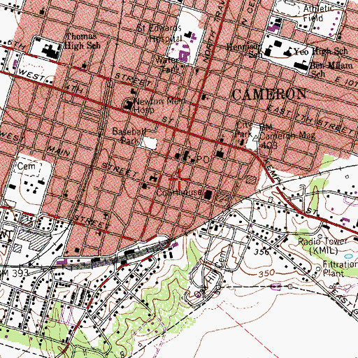 Topographic Map of Cameron City Hall, TX