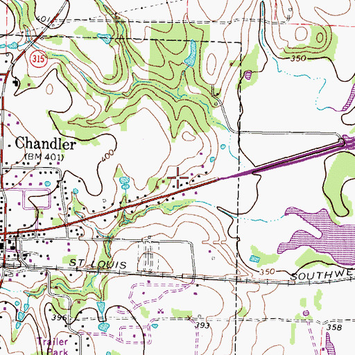 Topographic Map of Chandler City Hall, TX