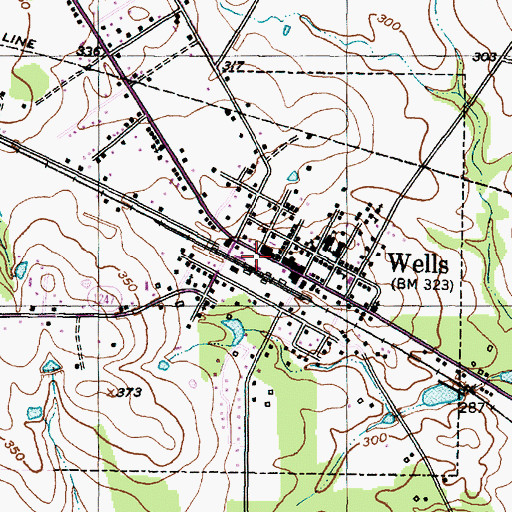 Topographic Map of Wells City Hall, TX