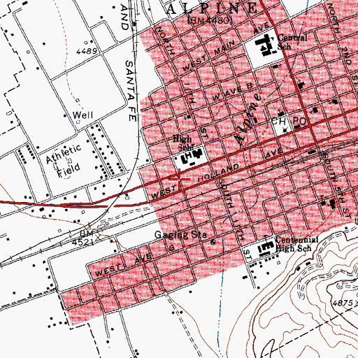 Topographic Map of Alpine City Hall, TX