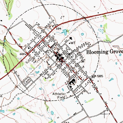 Topographic Map of Blooming Grove City Hall, TX