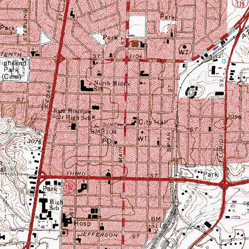 Topographic Map of Borger City Hall, TX