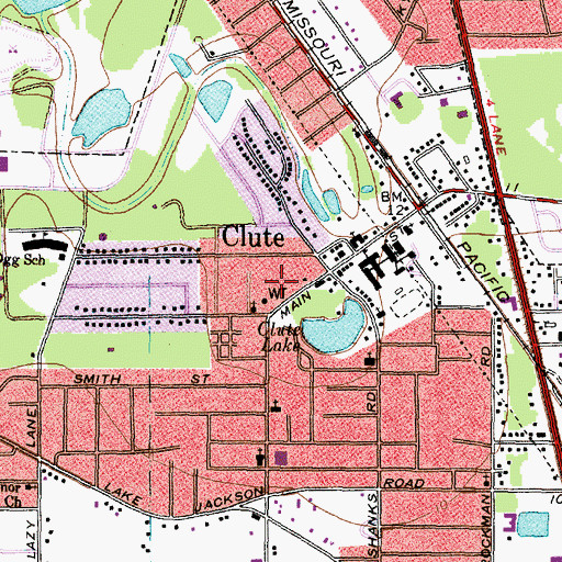 Topographic Map of Clute City Hall, TX