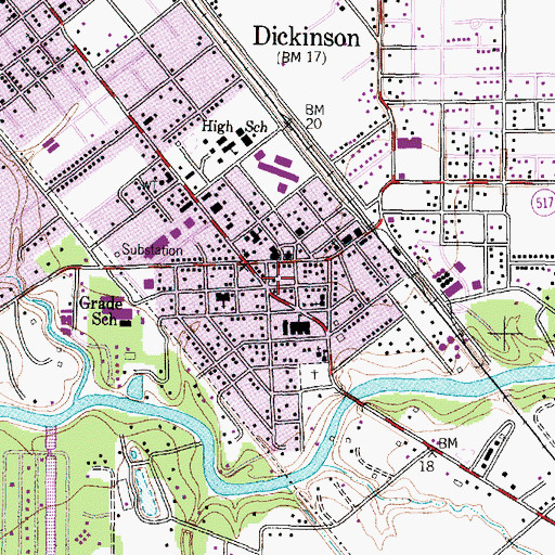 Topographic Map of Dickinson City Hall, TX