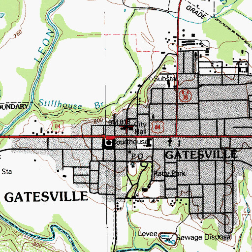 Topographic Map of Gatesville City Hall, TX