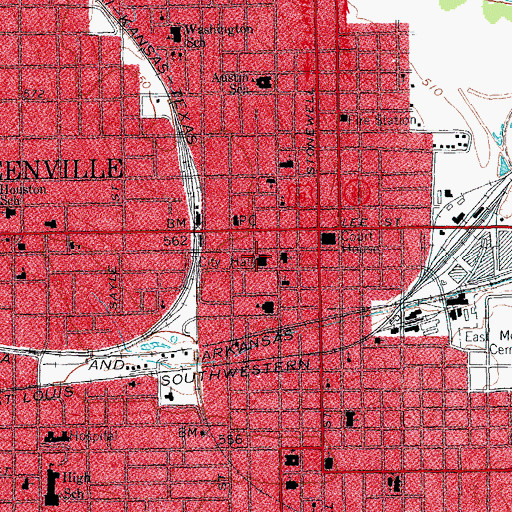 Topographic Map of Greenville Municipal Building, TX