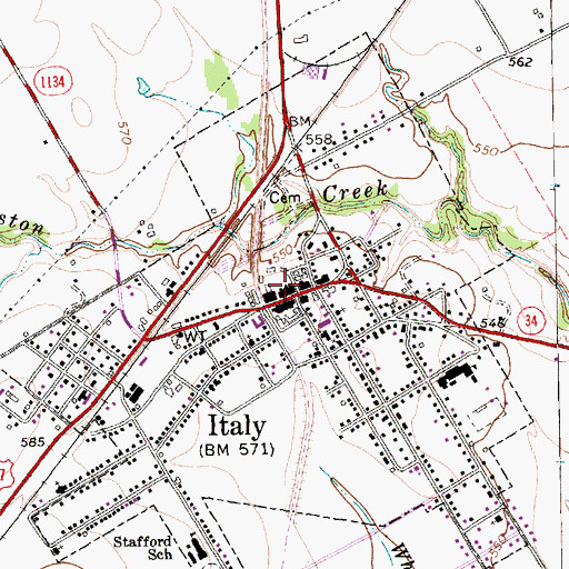 Topographic Map of Italy City Hall, TX