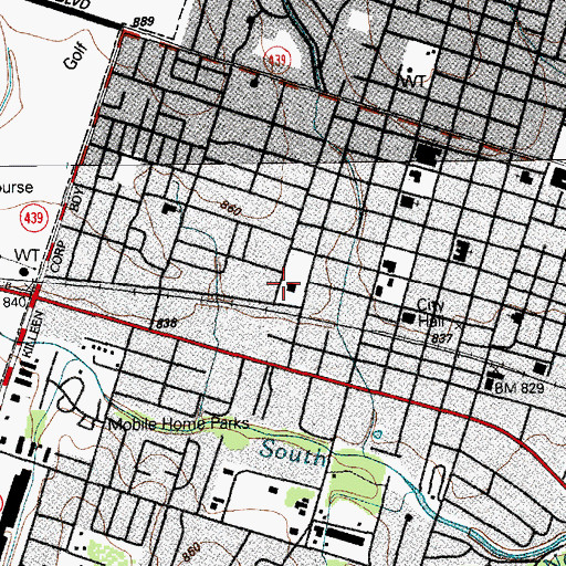 Topographic Map of Killeen City Hall, TX