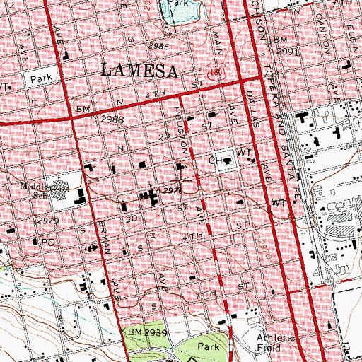 Topographic Map of City of Lamesa Municipal Building, TX