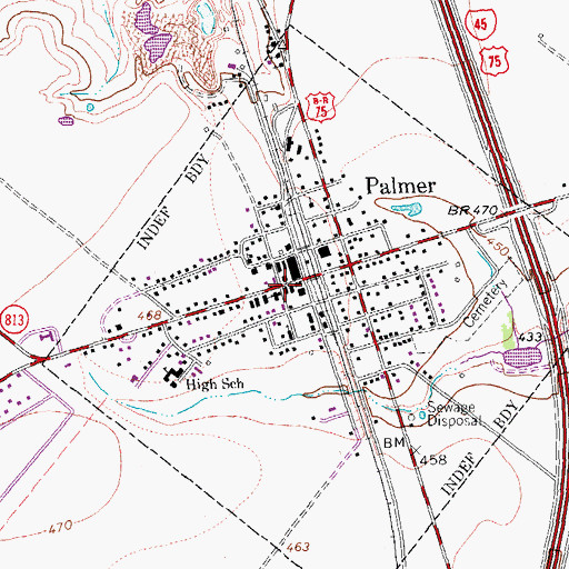 Topographic Map of Palmer Town Hall, TX