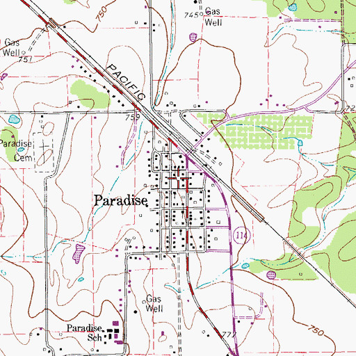 Topographic Map of Paradise City Hall, TX