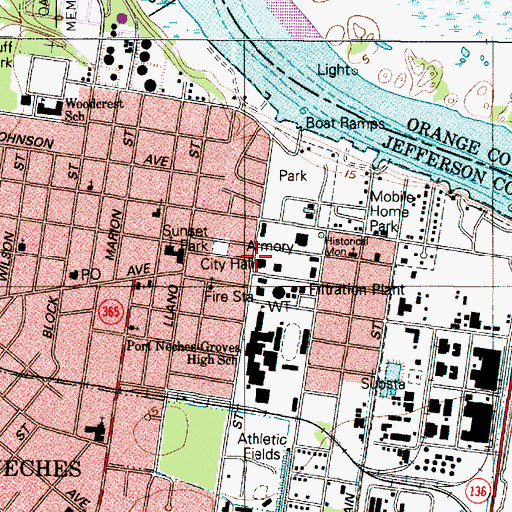 Topographic Map of Port Neches City Hall, TX