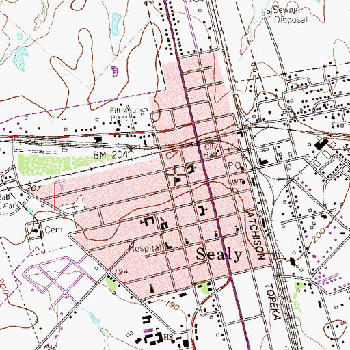 Topographic Map of Sealy City Hall, TX