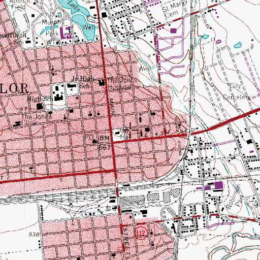 Topographic Map of Taylor City Hall, TX