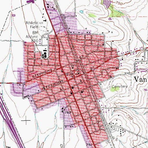 Topographic Map of Van Alstyne City Hall, TX